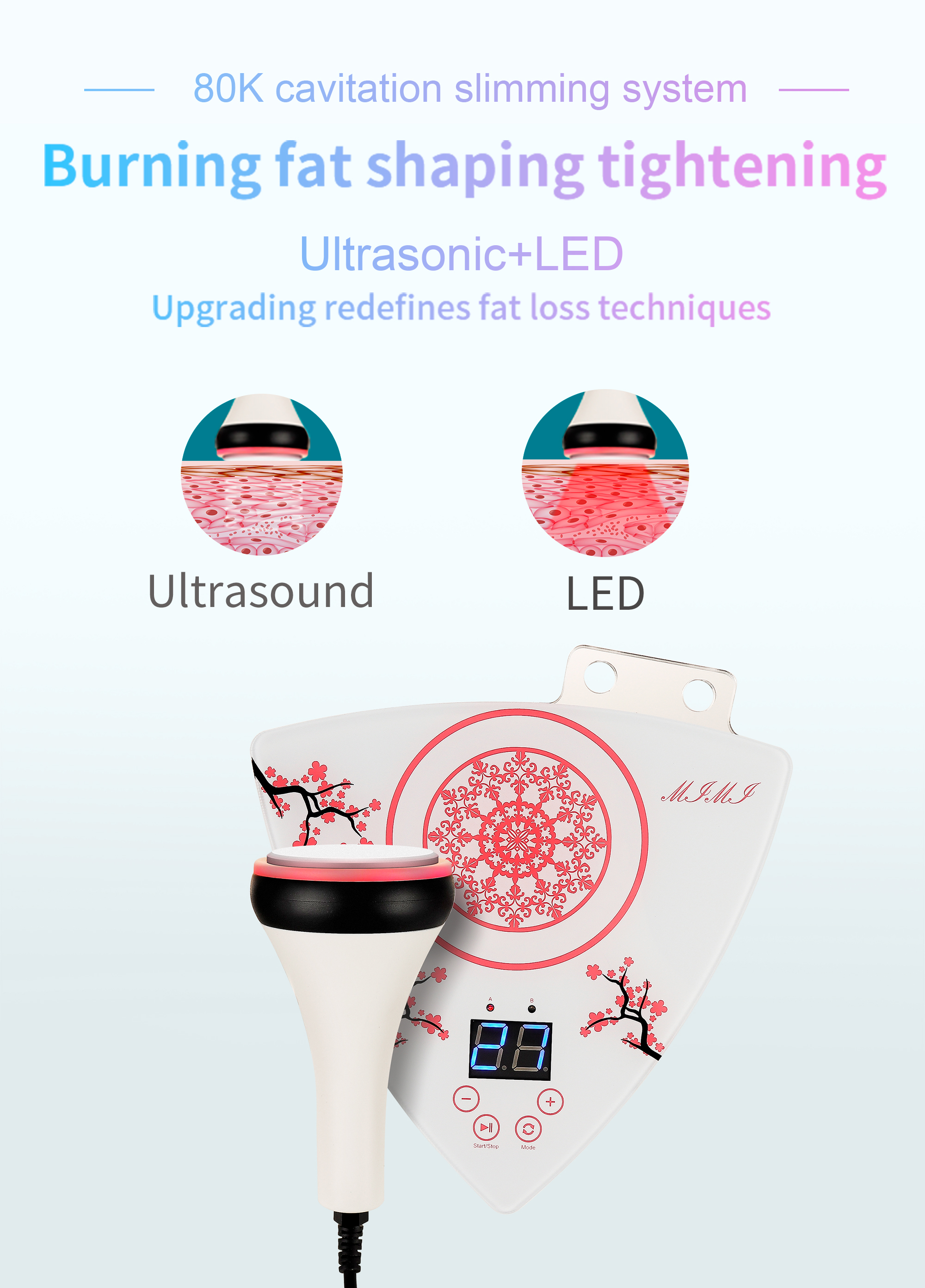 Portable Ultrasonic + LED 40K Weight Loss Cavitation Machine